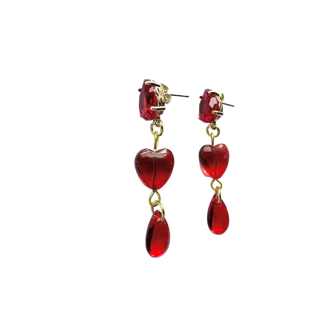 Dripping Red Glass Heart Earrings