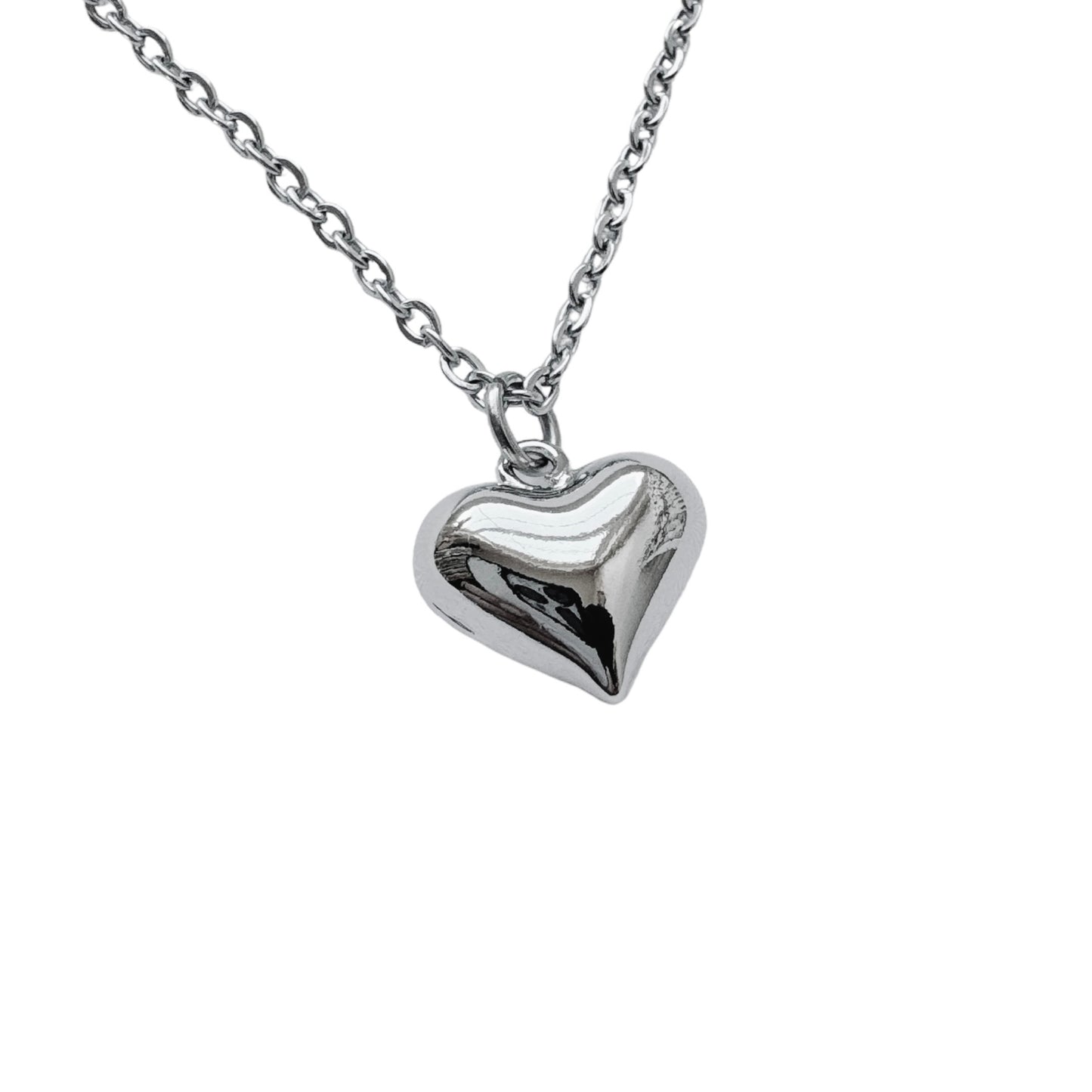 Silver Puffed Heart Necklace