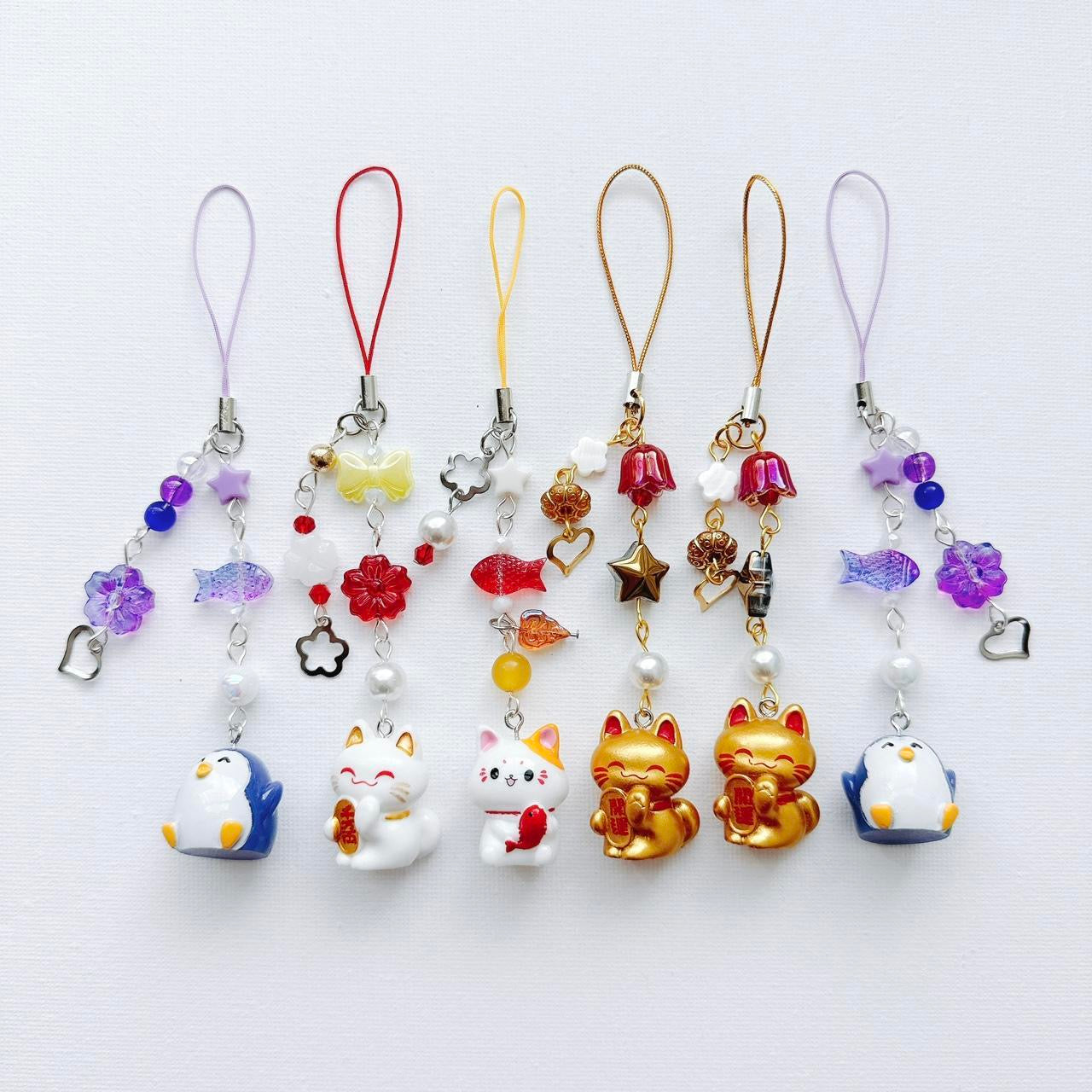 White Lucky Cat Phone Charm