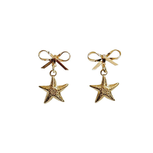 gold bow & starfish earrings