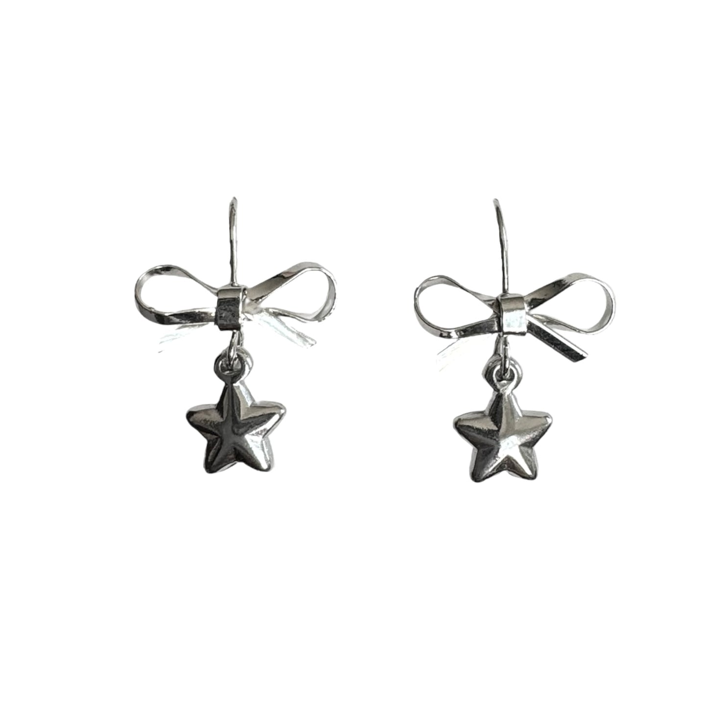 Silver Bow & Star Earrings