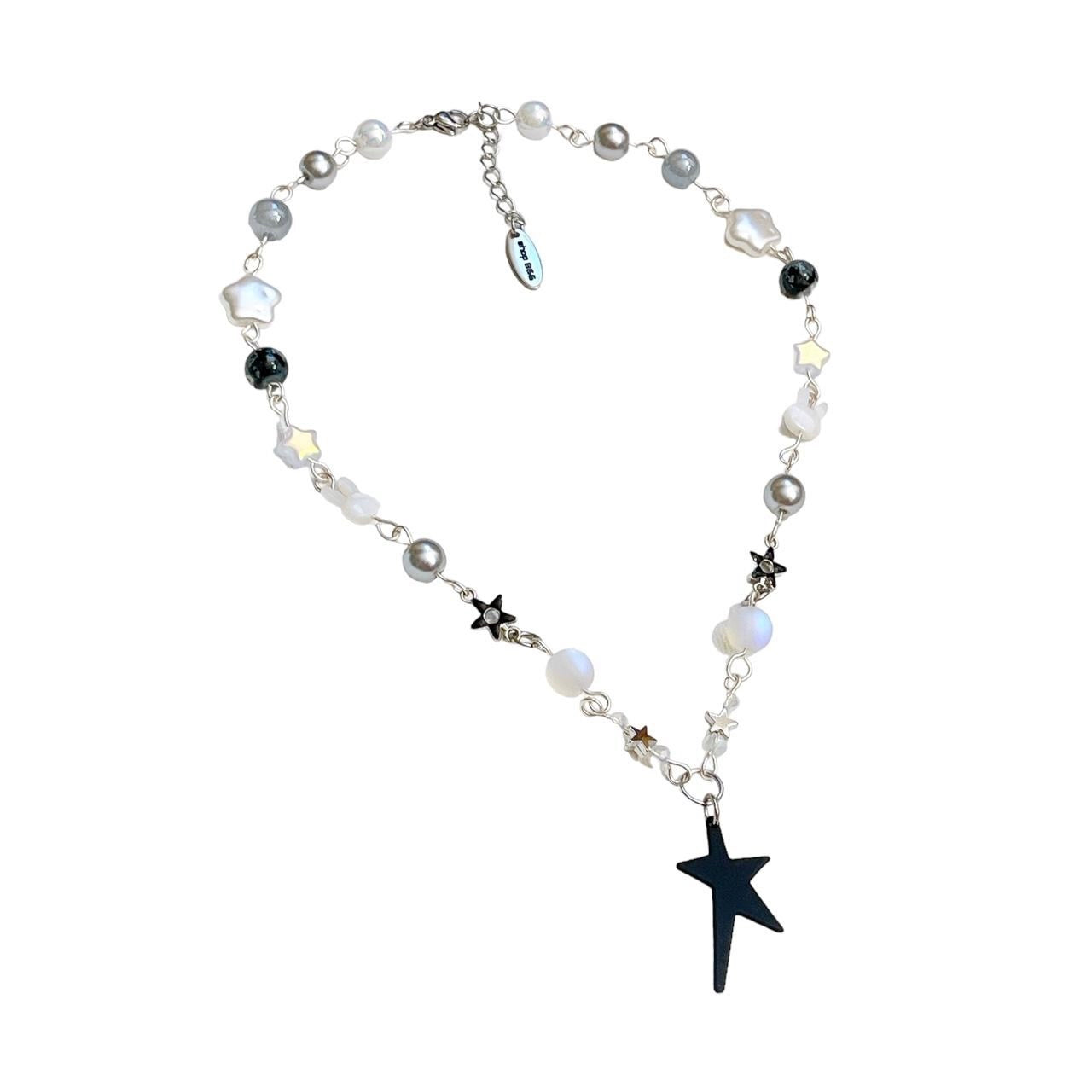 Black Asymmetrical Star Beaded Necklace