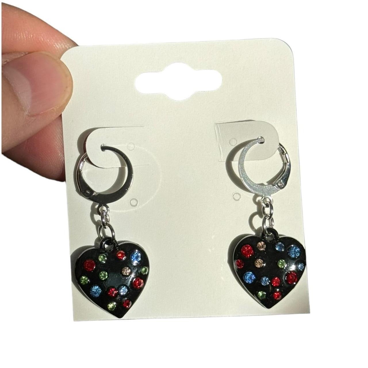 Black Rhinestone Heart Earrings