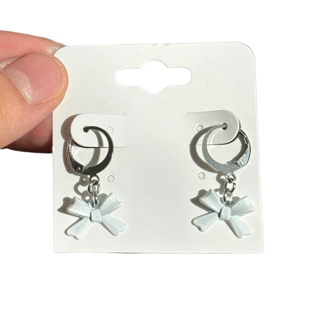 Silver & White Bow Earrings