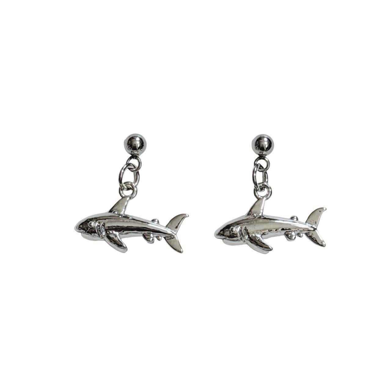 silver shark earrings