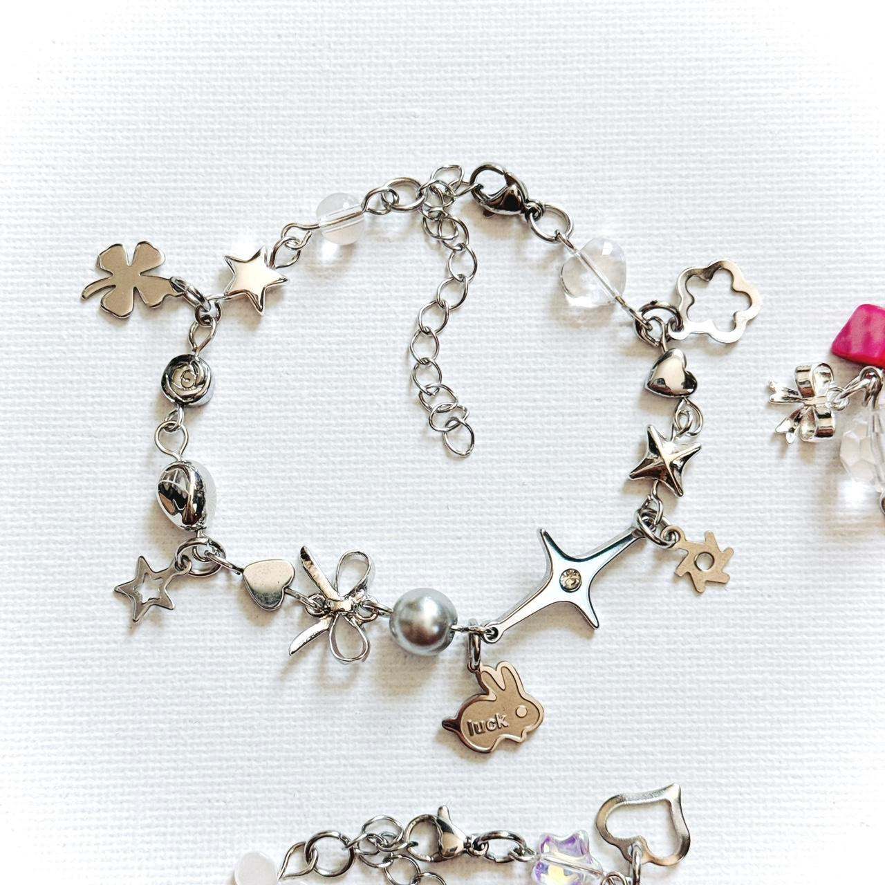 silver lucky bunny beaded bracelet