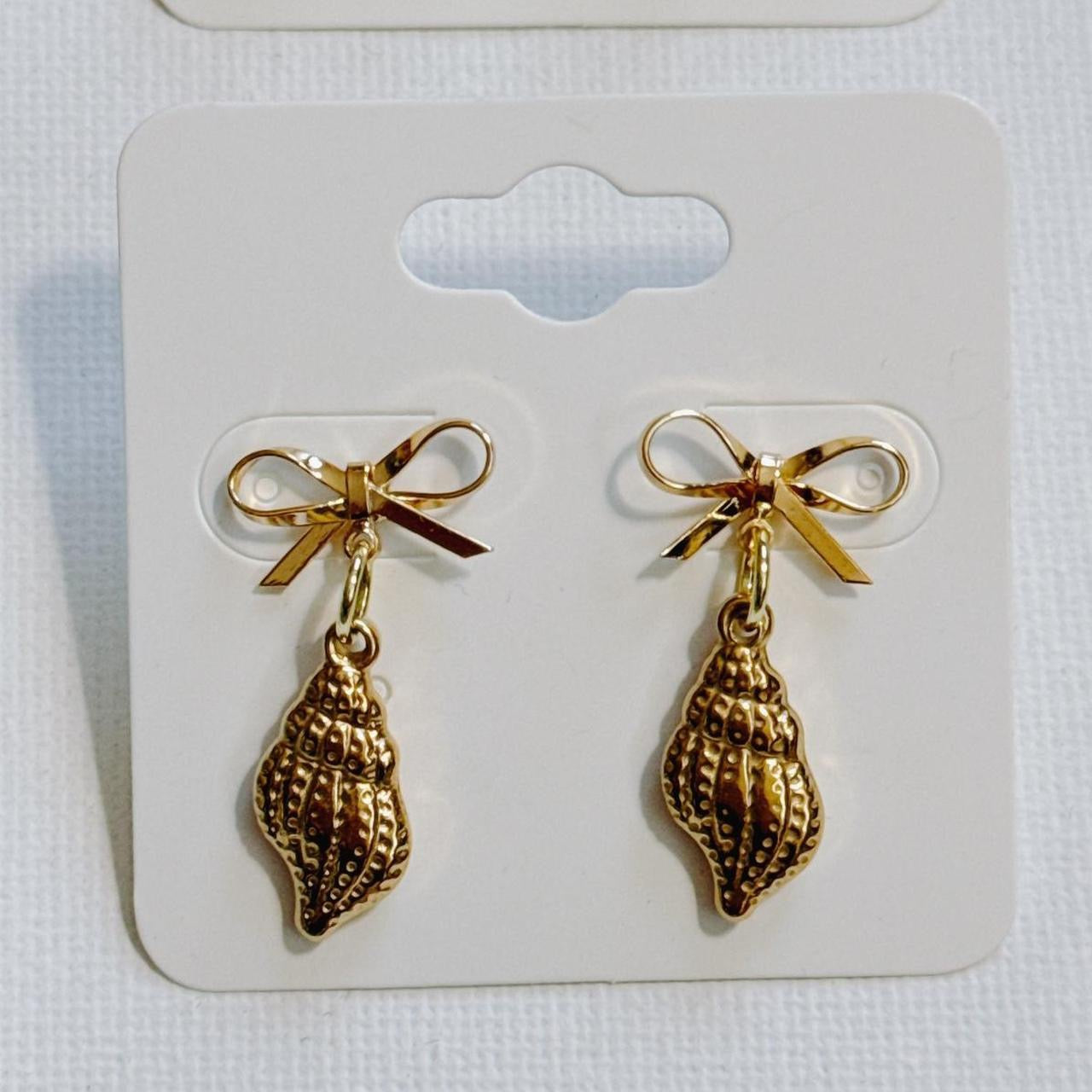 gold bow & shell earrings