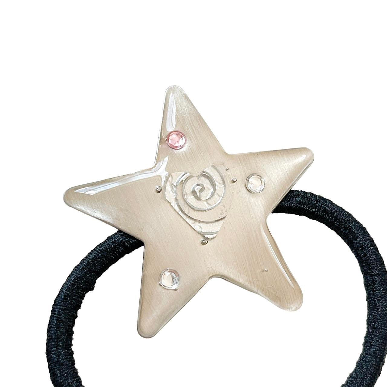 Silver Star Hair Tie - swirly heart