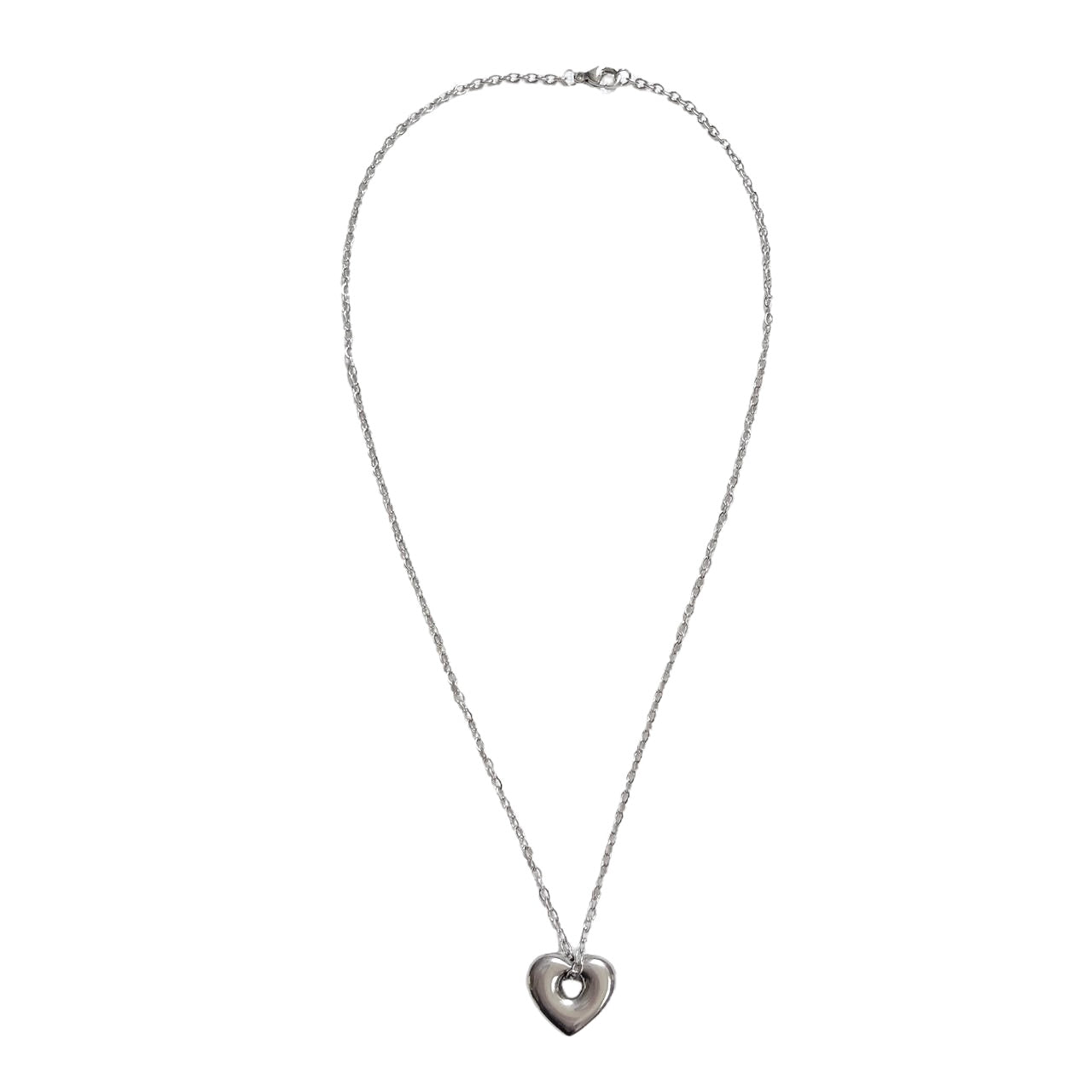 Silver Puffy Hollow Heart Necklace