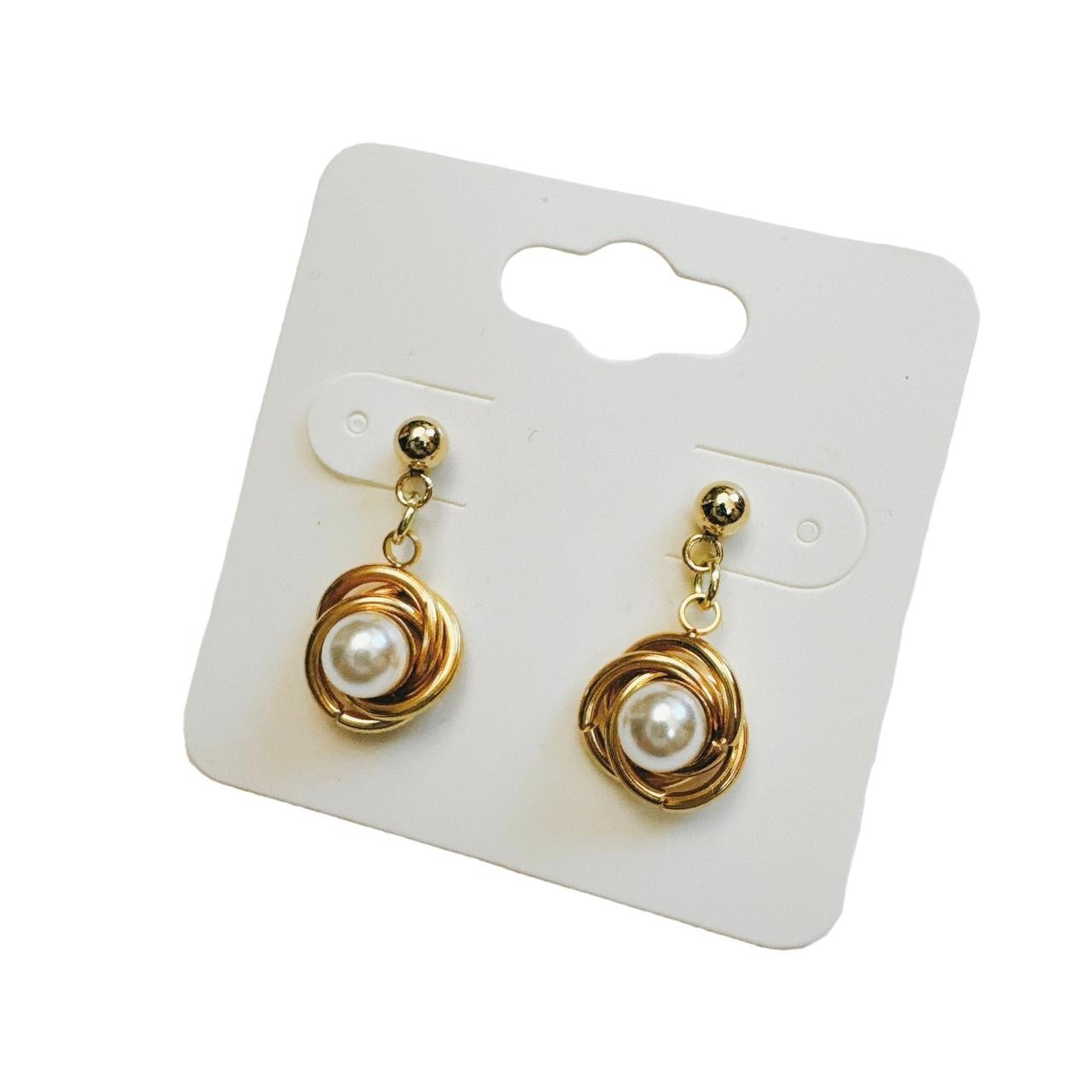 gold pearl vortex earrings