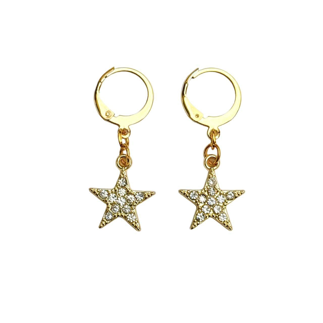 Gold Rhinestone Star Earrings