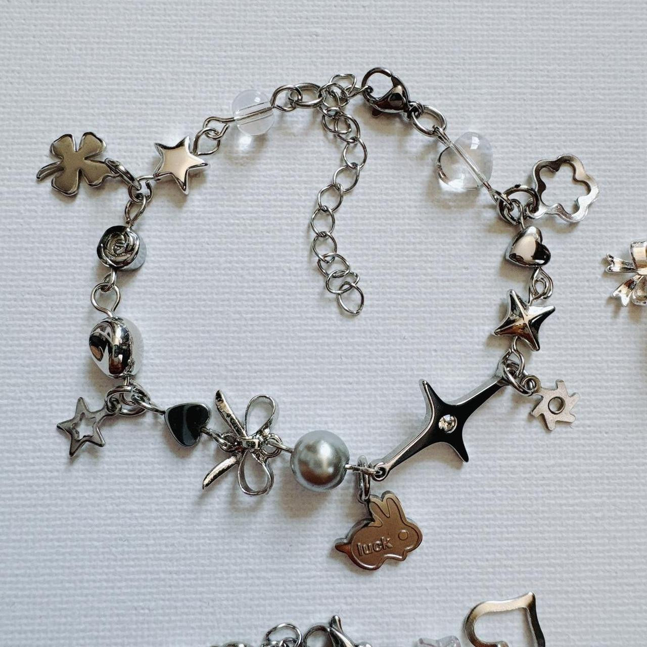 silver lucky bunny beaded bracelet