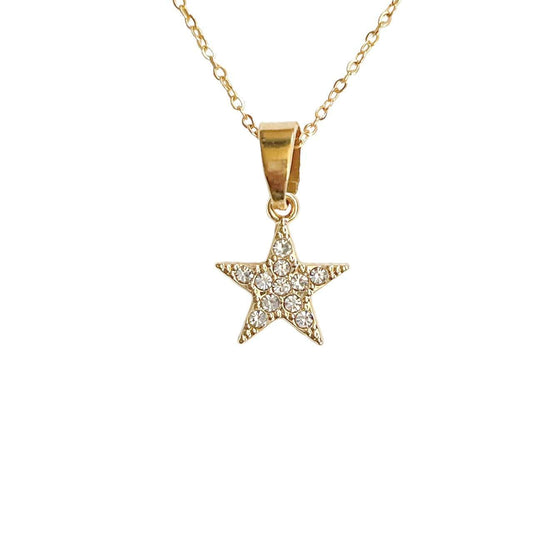 Gold Dainty Rhinestone Star Necklace