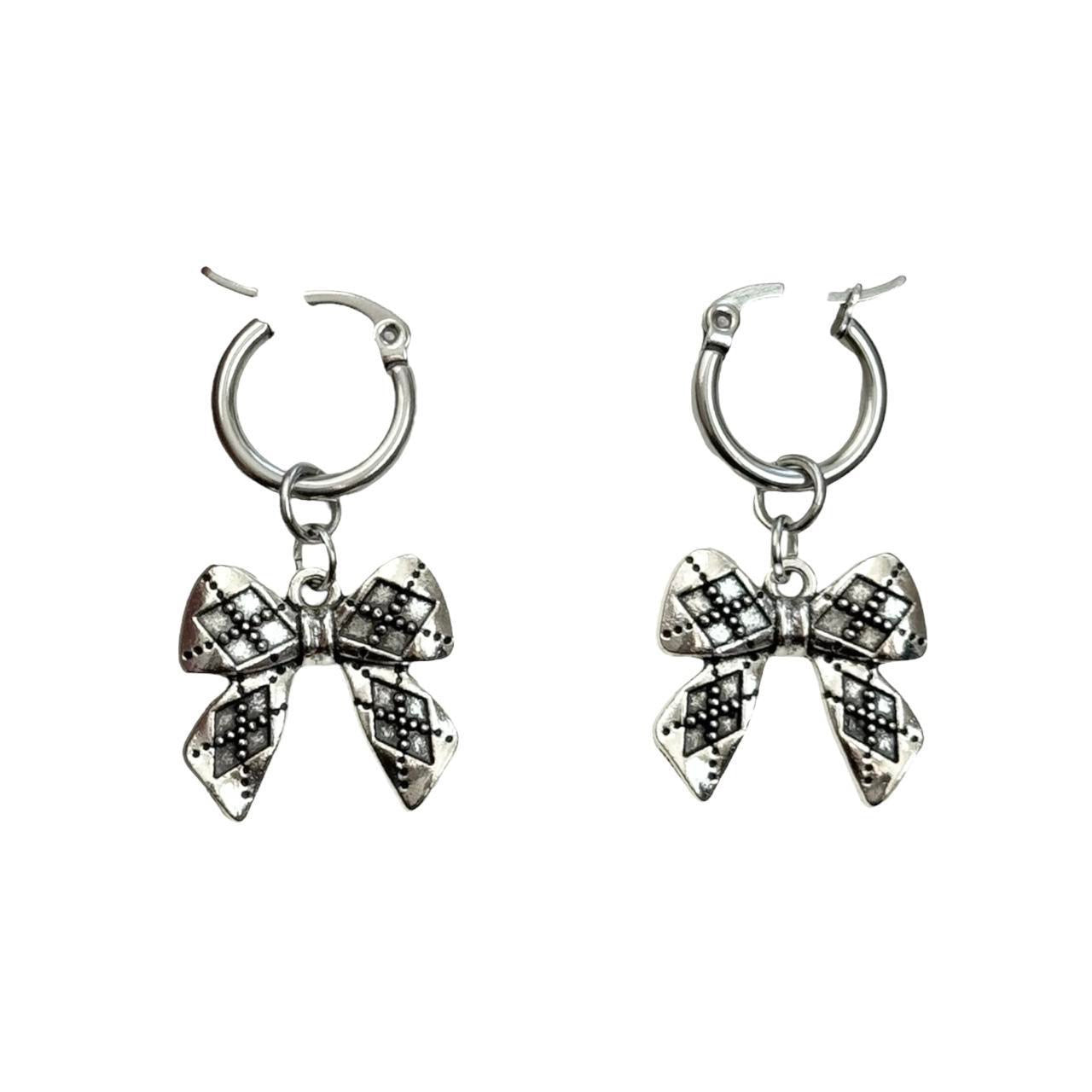 Silver Argyle Bow Hoop Earrings