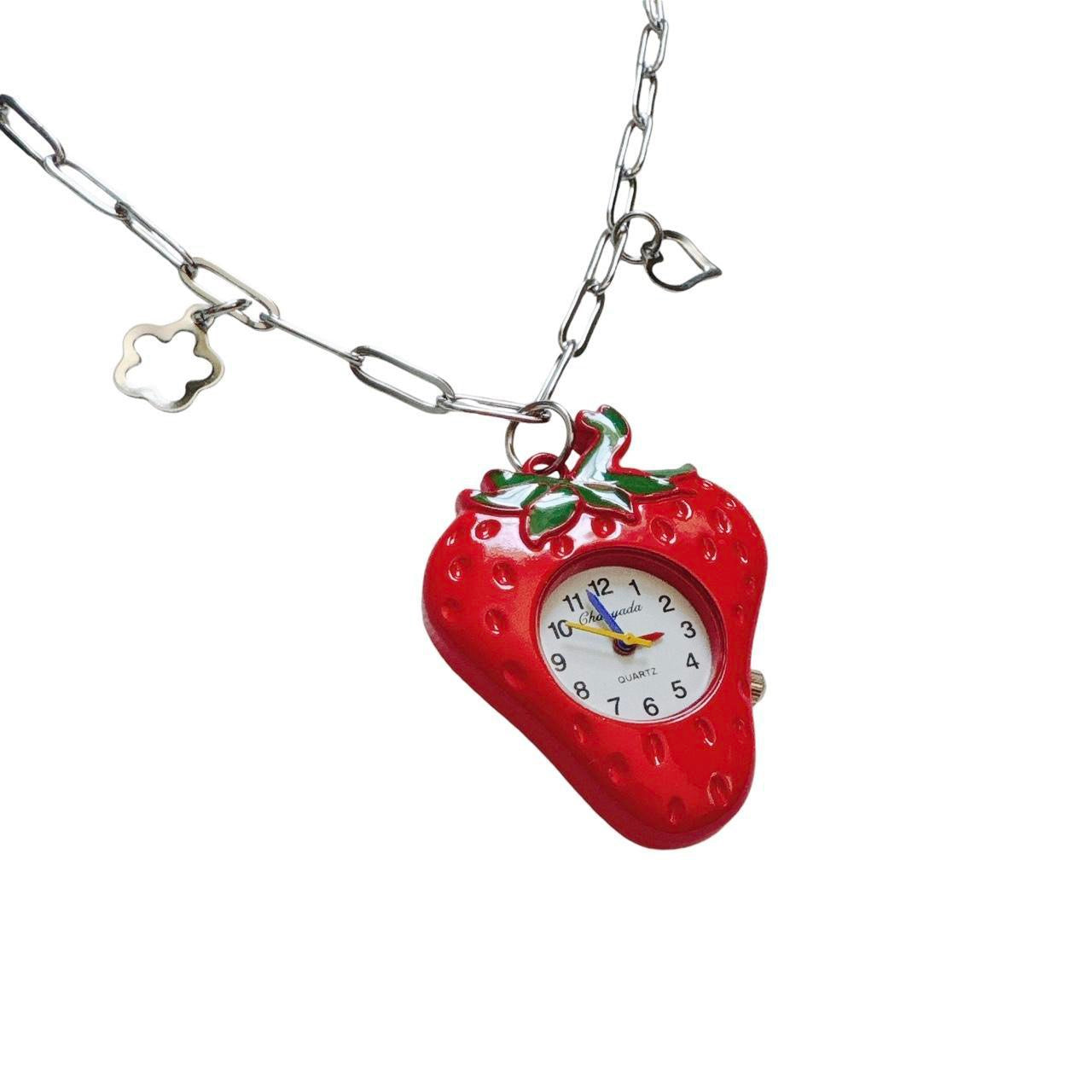 strawberry watch necklace - paper clip chain