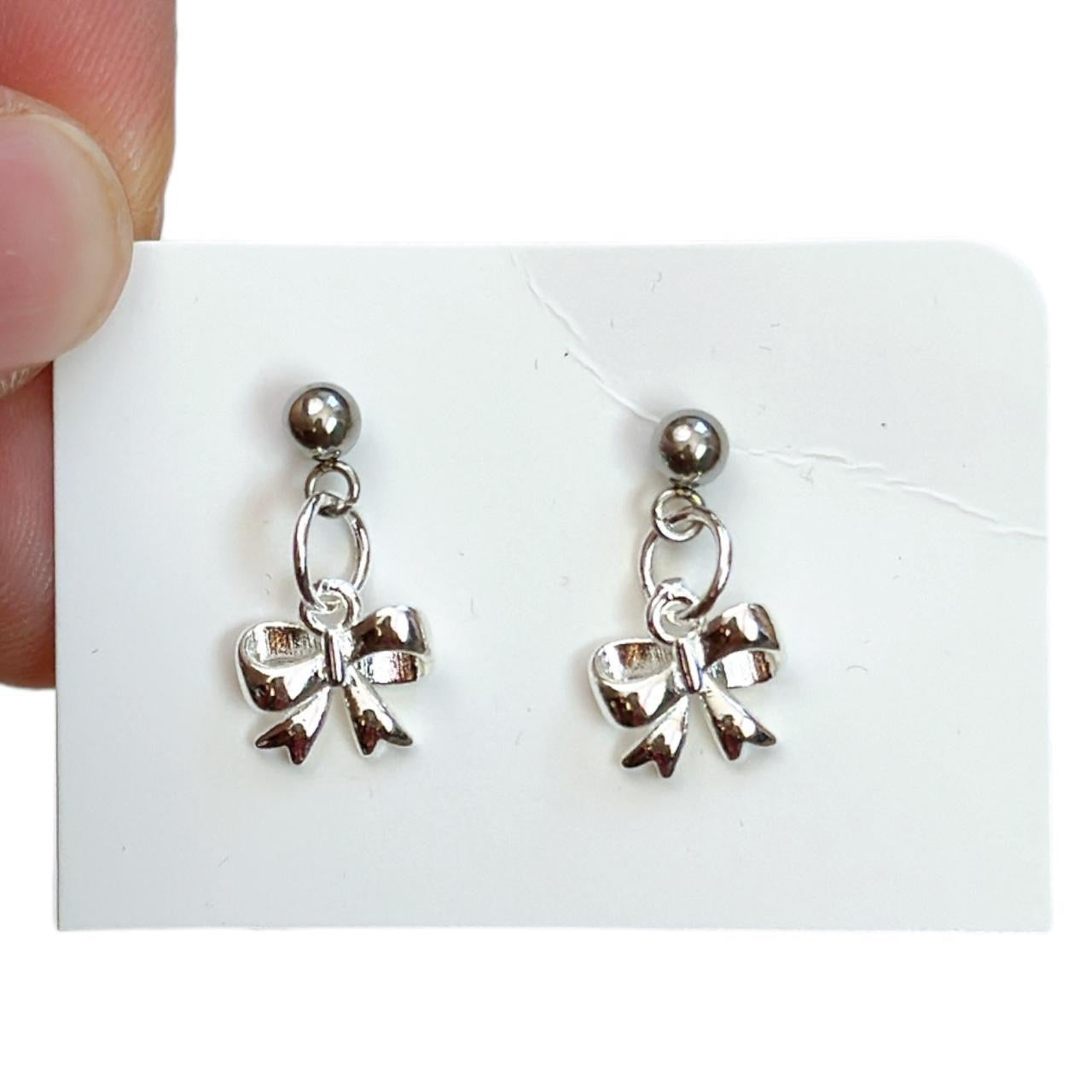 Dainty Silver Bow Earrings