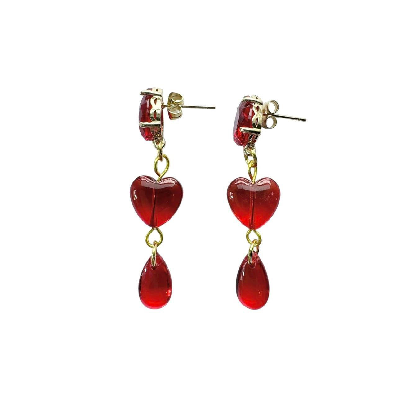 Dripping Red Glass Heart Earrings