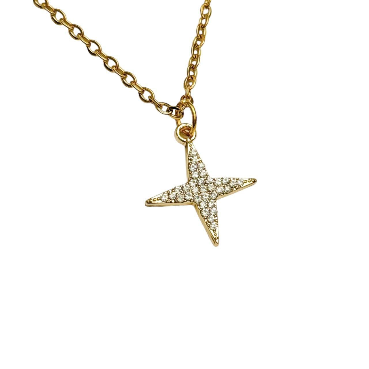 Gold Rhinestone Sparkle Star Necklace