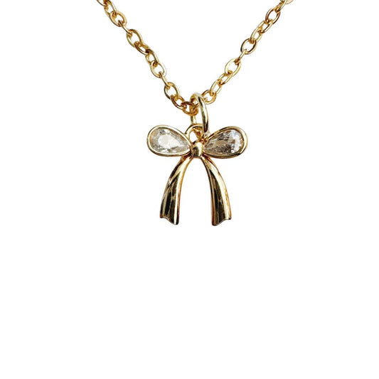 gold rhinestone bow necklace