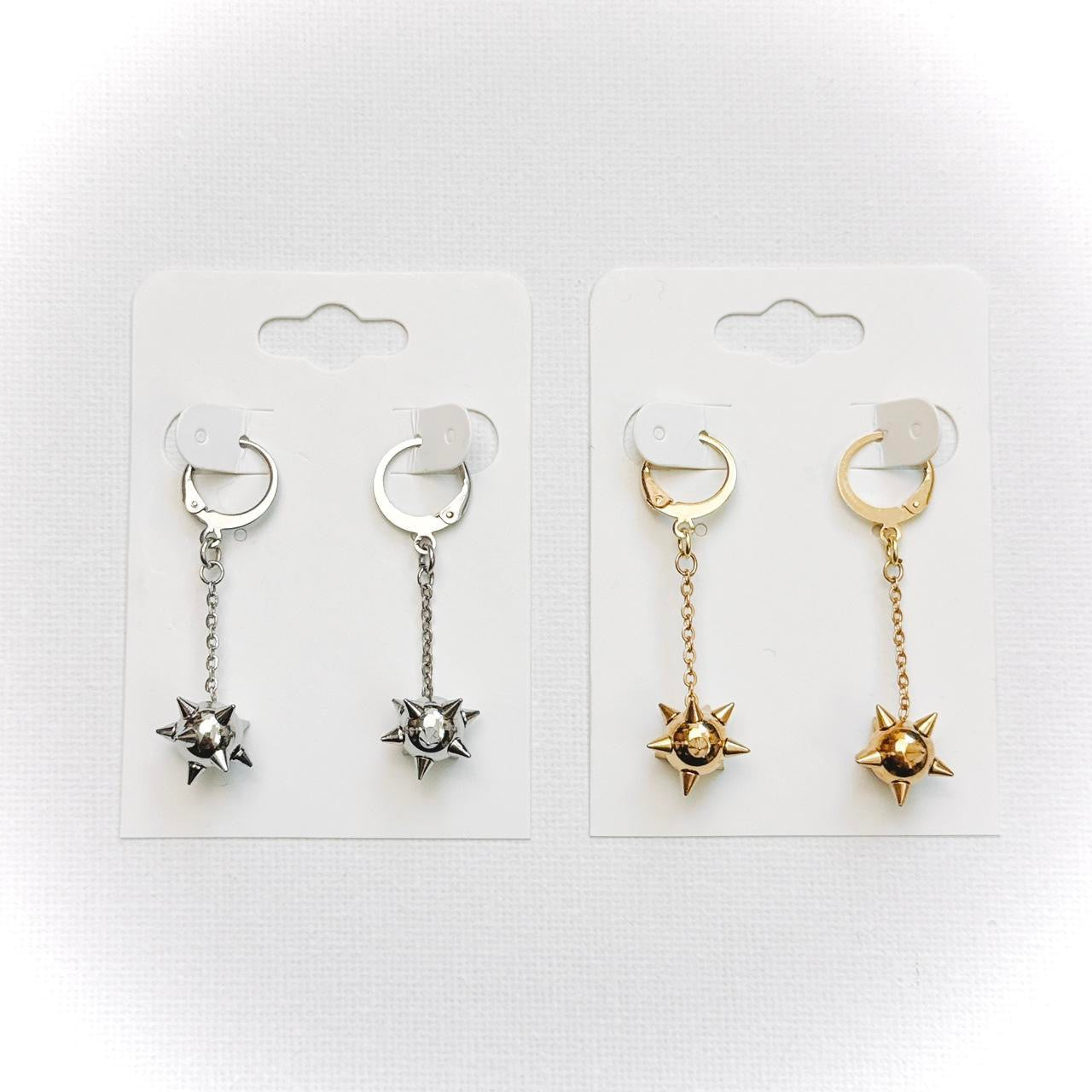 gold spike ball chain earrings