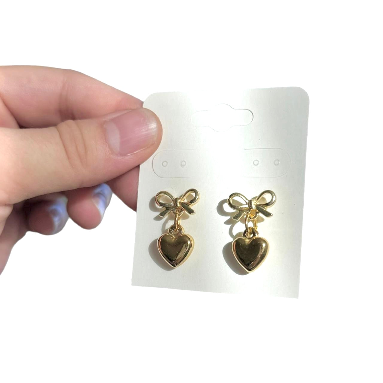 Gold Bow & Heart Earrings