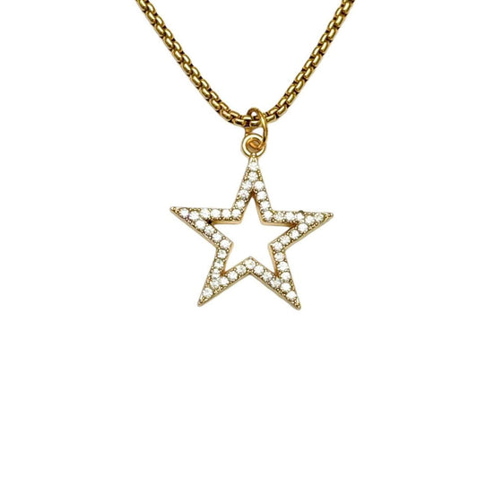 Gold Rhinestone Hollow Star Necklace