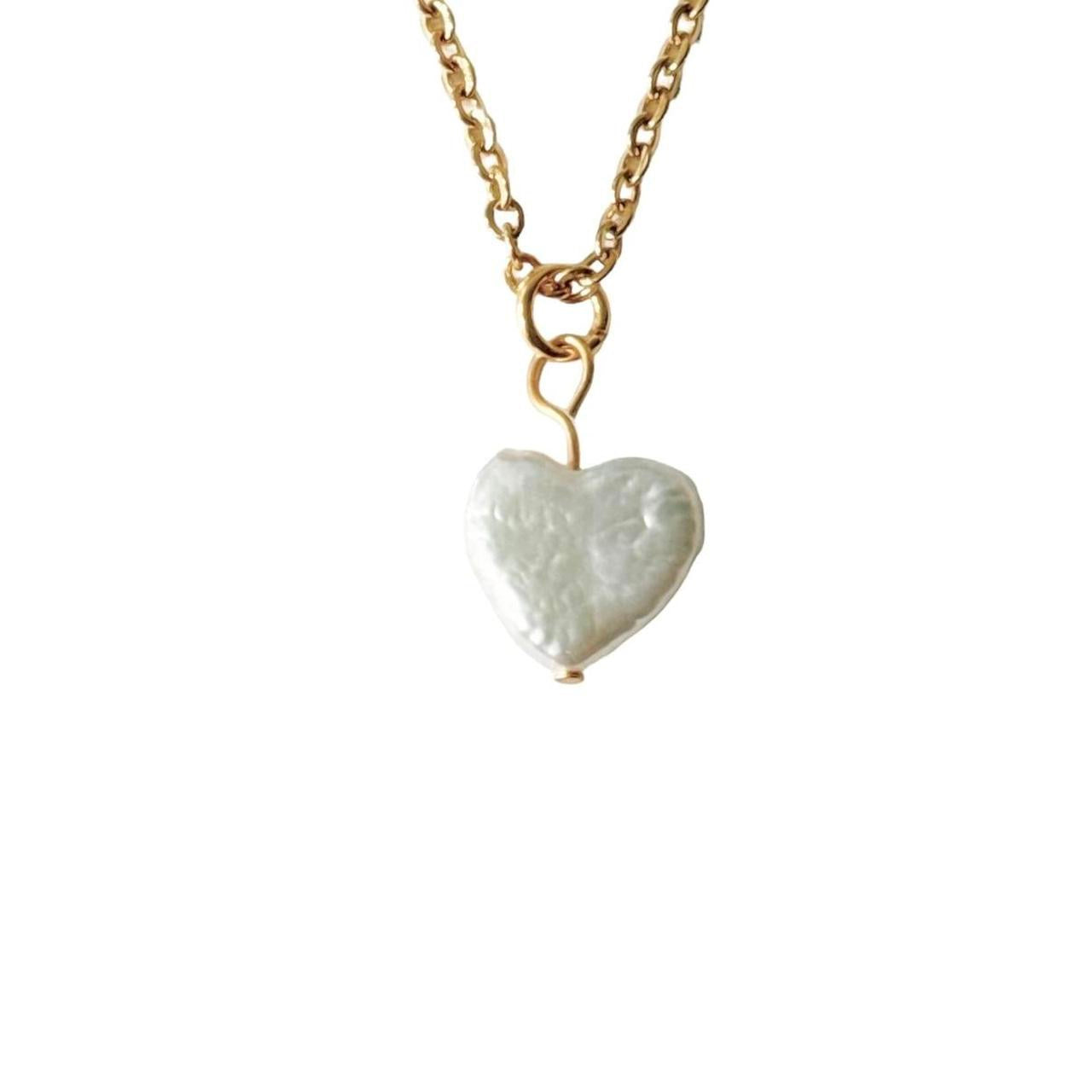 Gold Pearl Heart Necklace