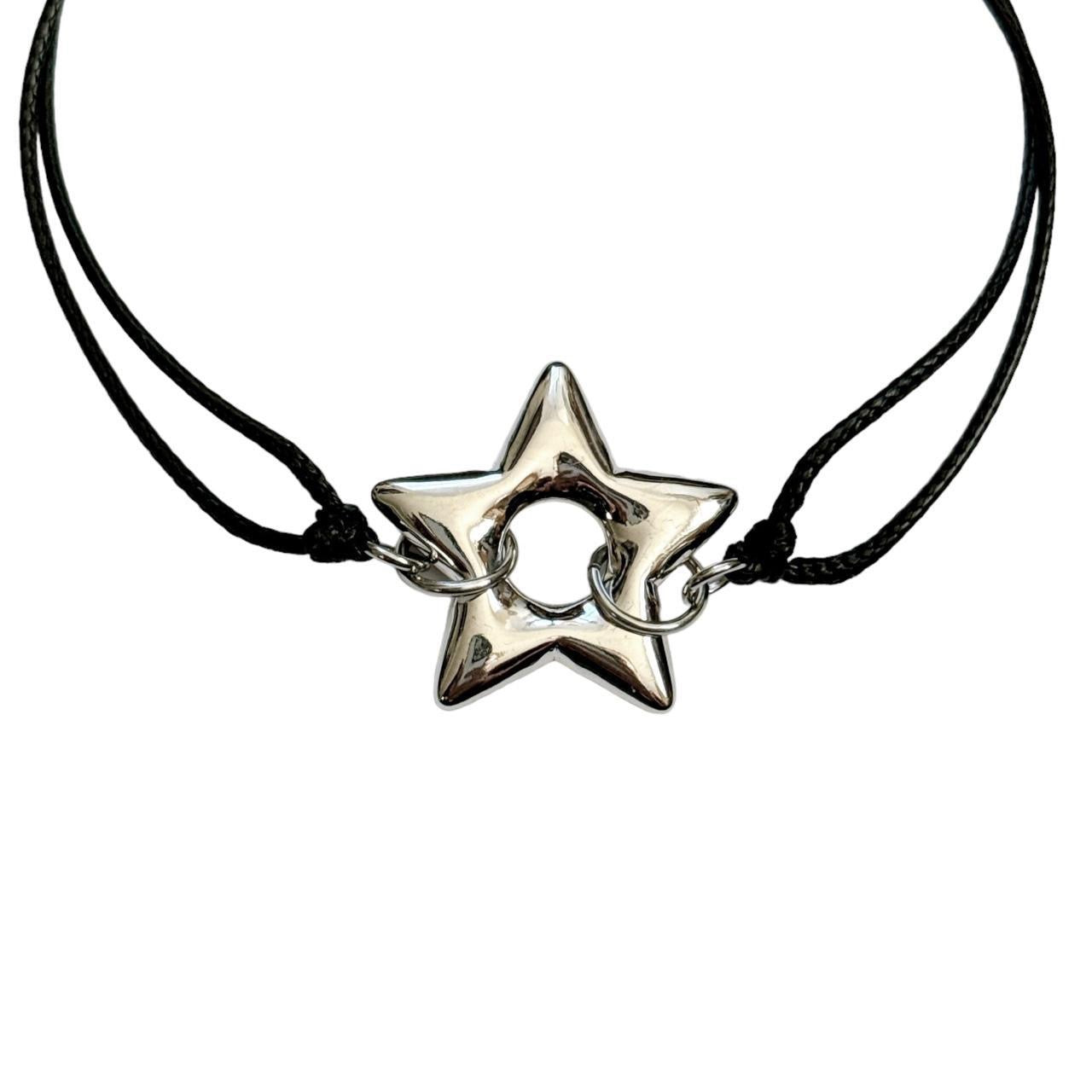 Silver Puffy Star Cord Bracelet