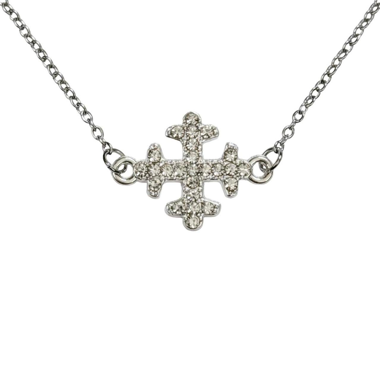 Silver Rhinestone Cross Necklace