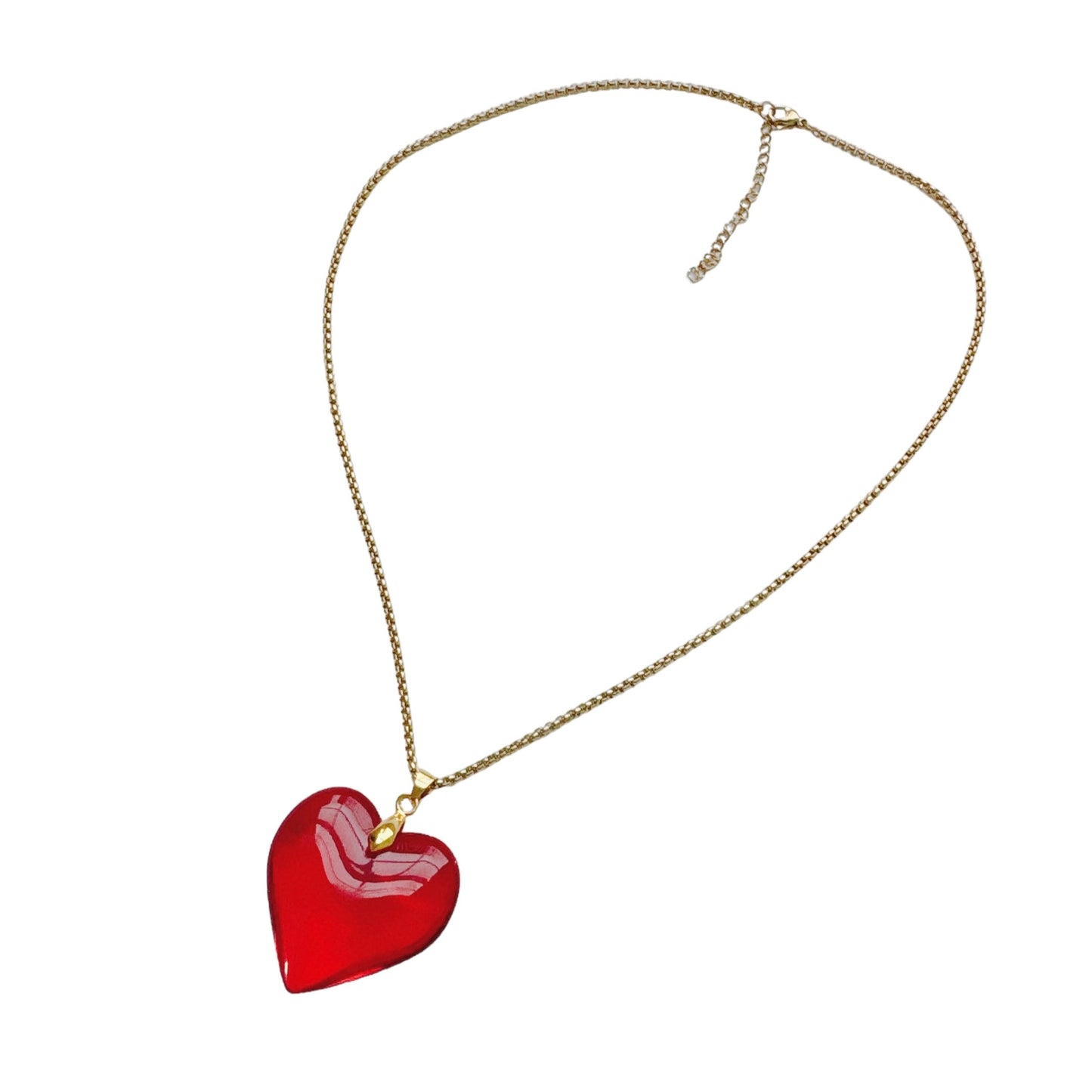 Gold Red Glass Heart Necklace