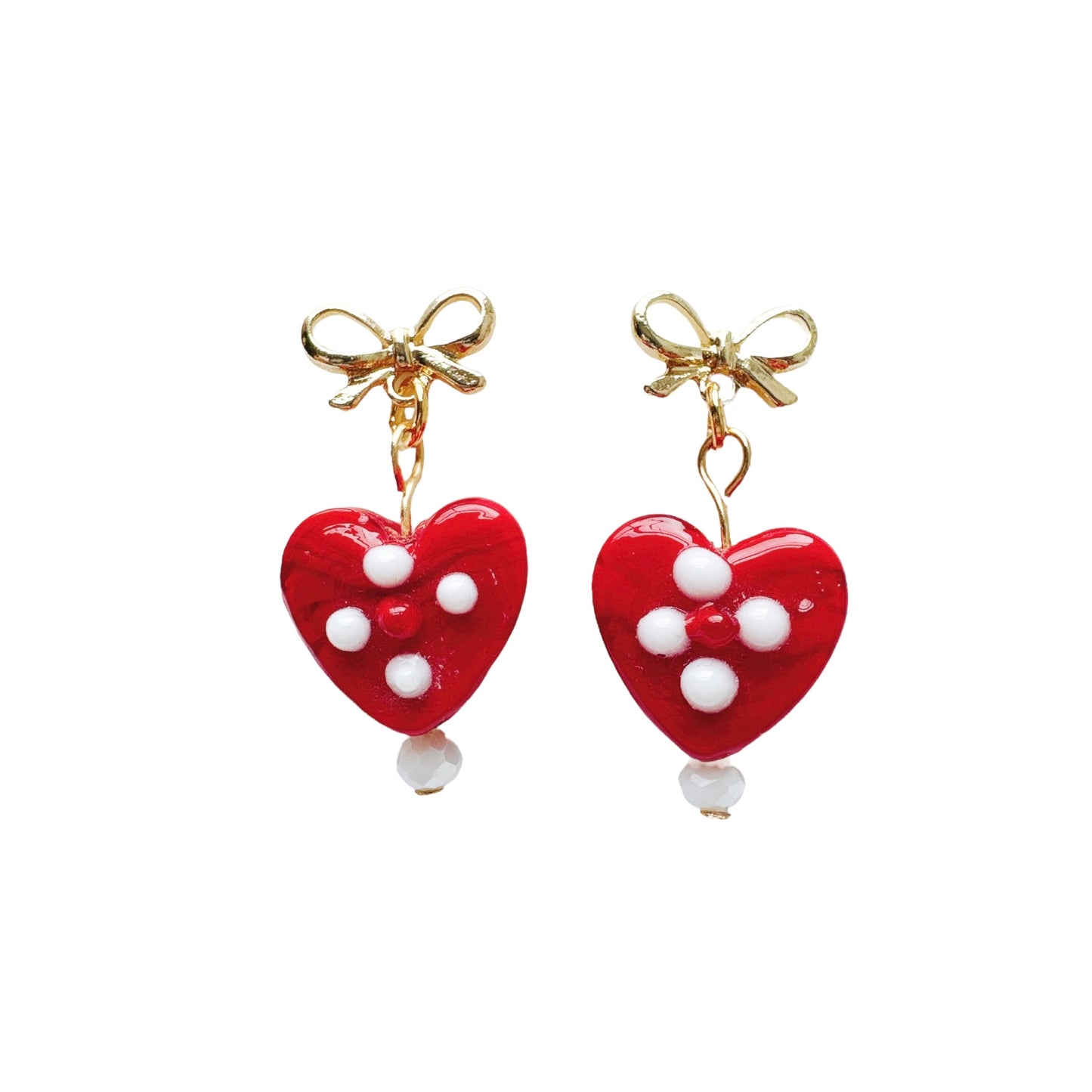 Gold Bow & Dice Heart Earrings