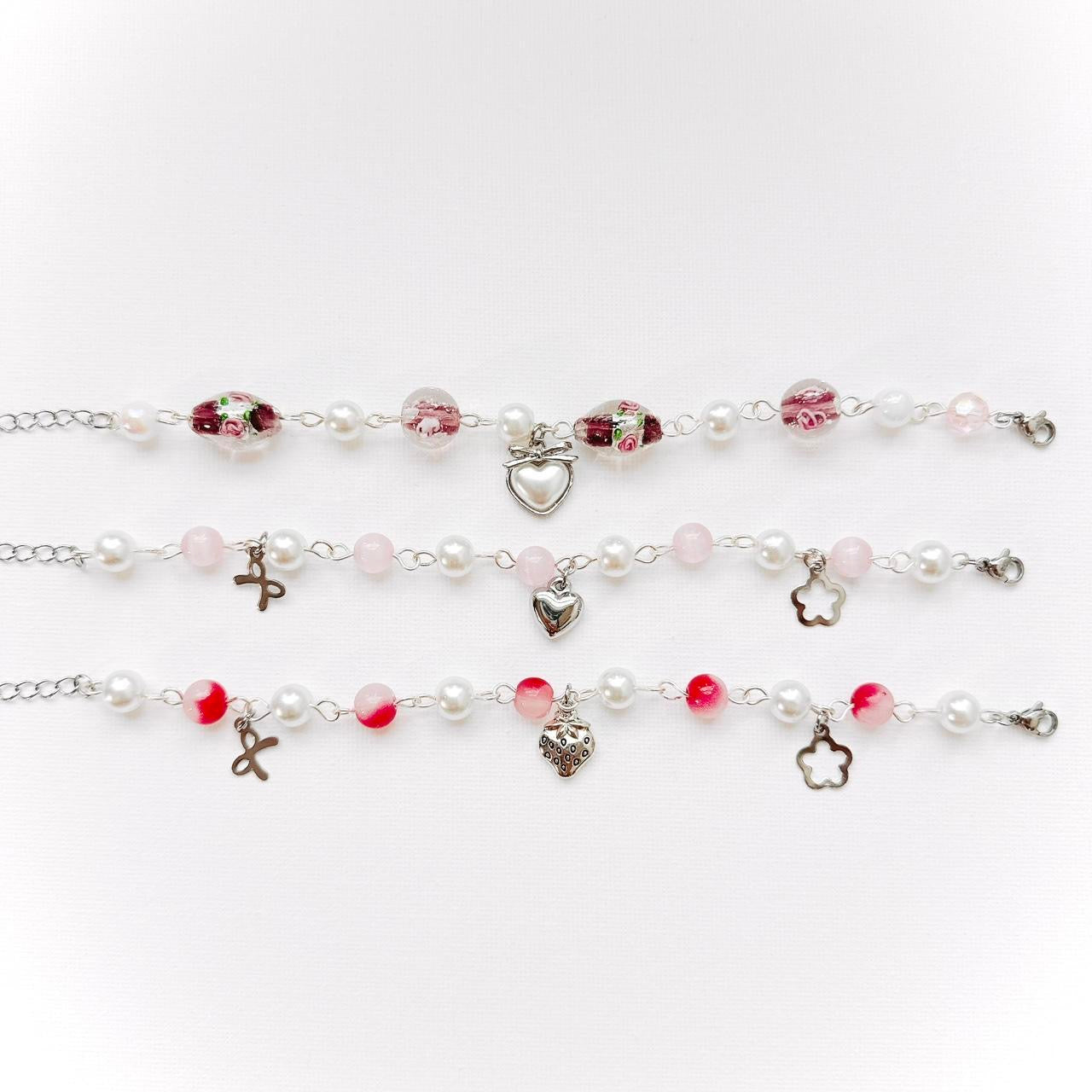 Floral Pearl Heart Charm Bracelet