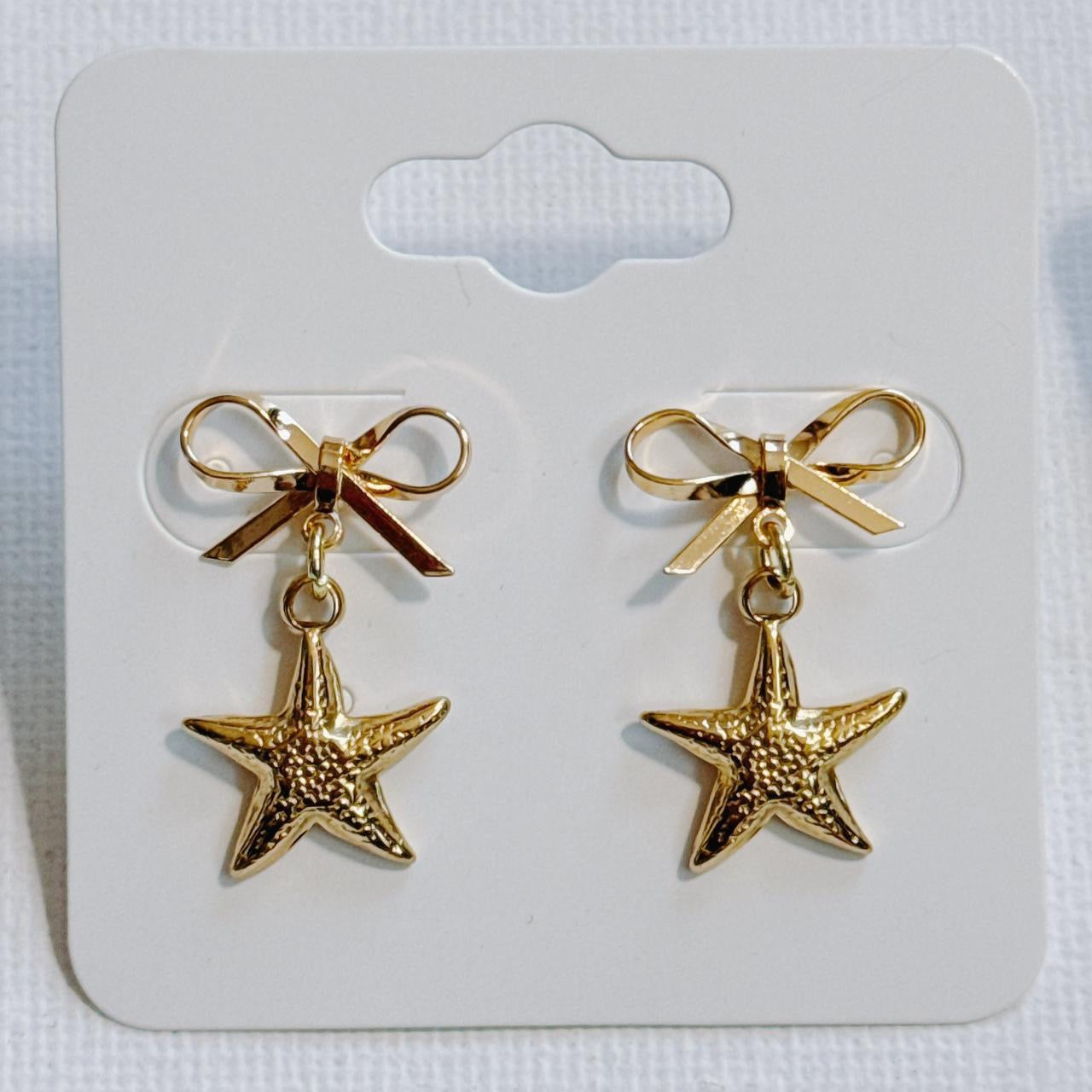 gold bow & starfish earrings