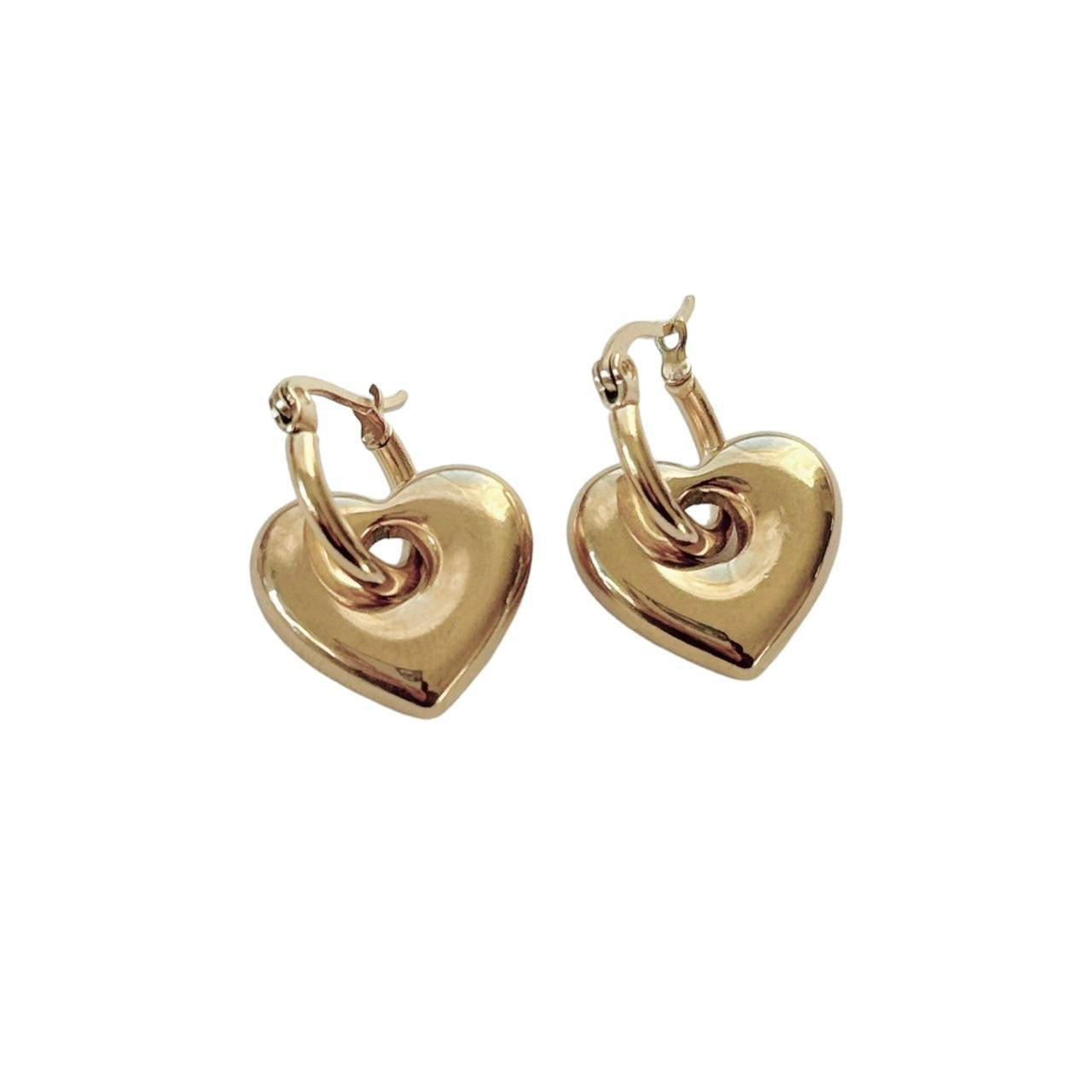 Gold Puffy Heart Hoops