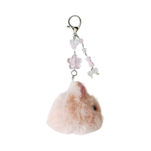 pink fluffy bunny keychain - bow