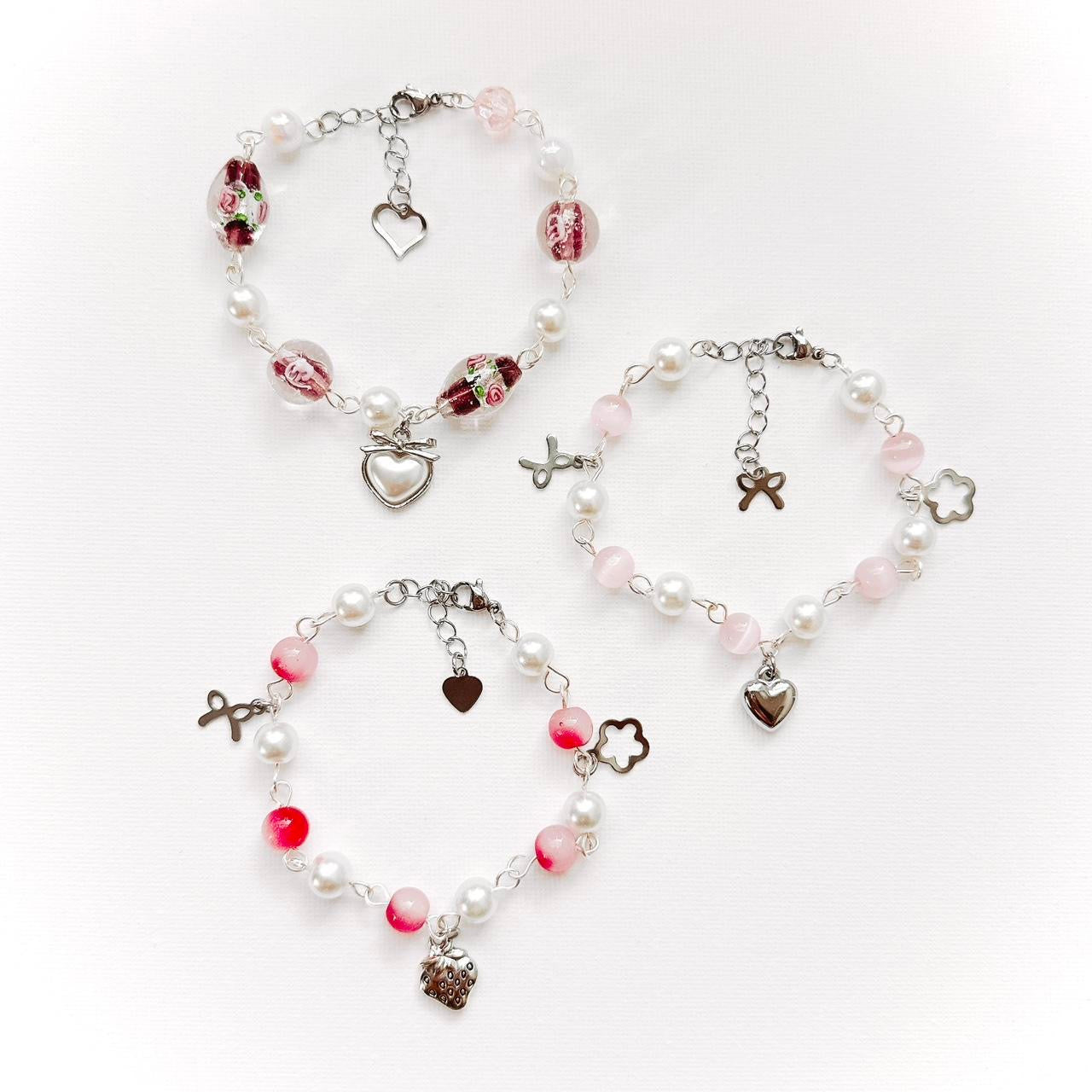 Pink & White Heart Charm Bracelet