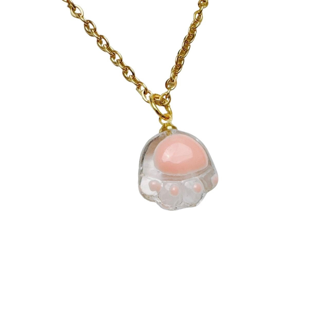 Pink Glass Paw Necklace