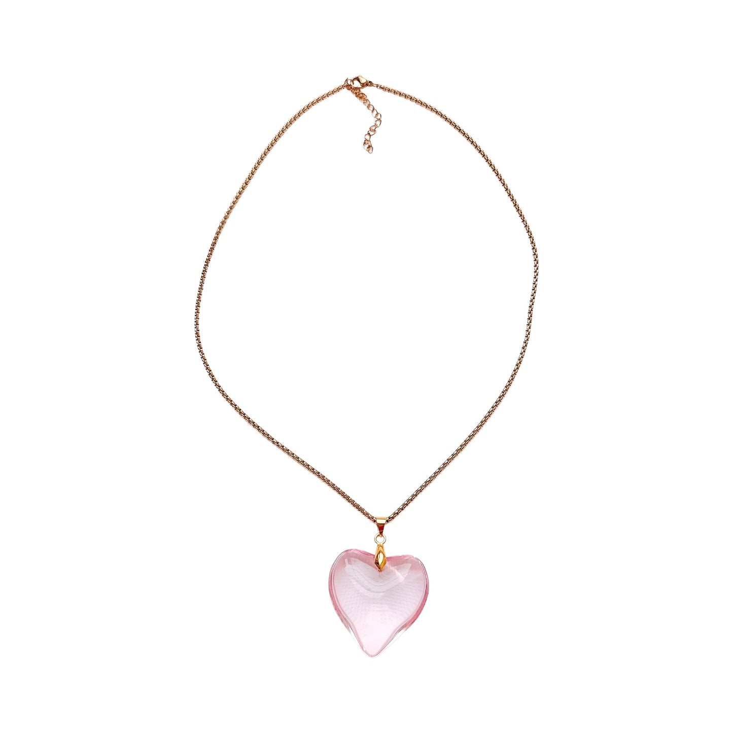 Gold Pink Glass Heart Necklace