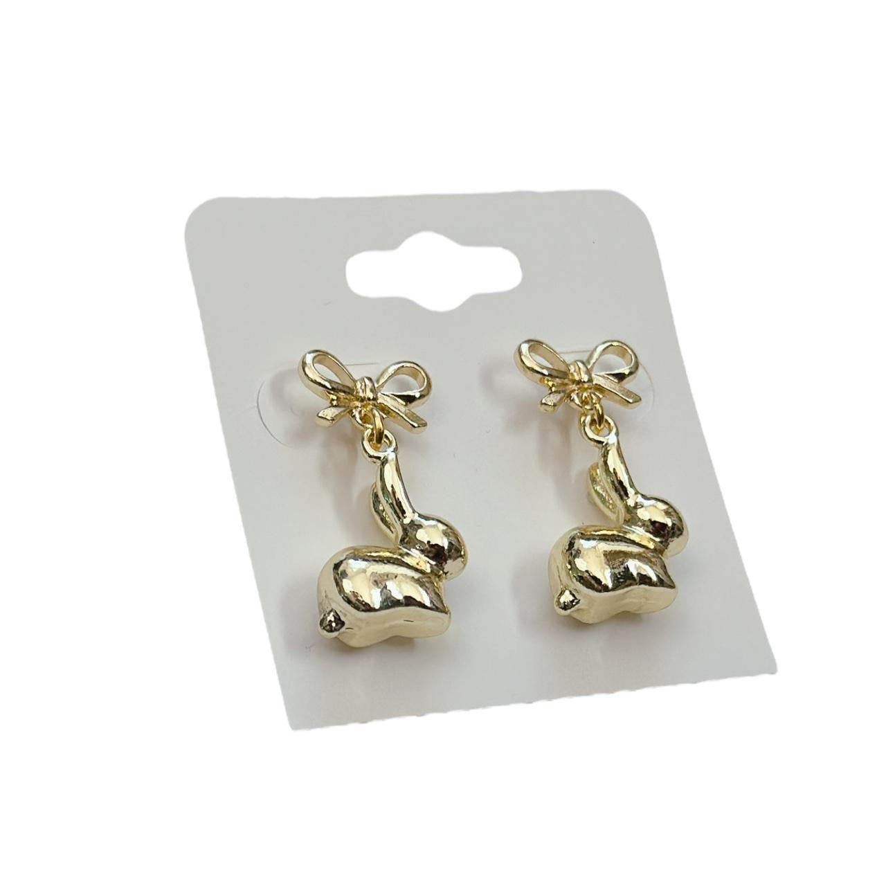 Gold Bow & Bunny Earrings