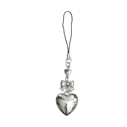 Silver Puffy Heart Phone Charm