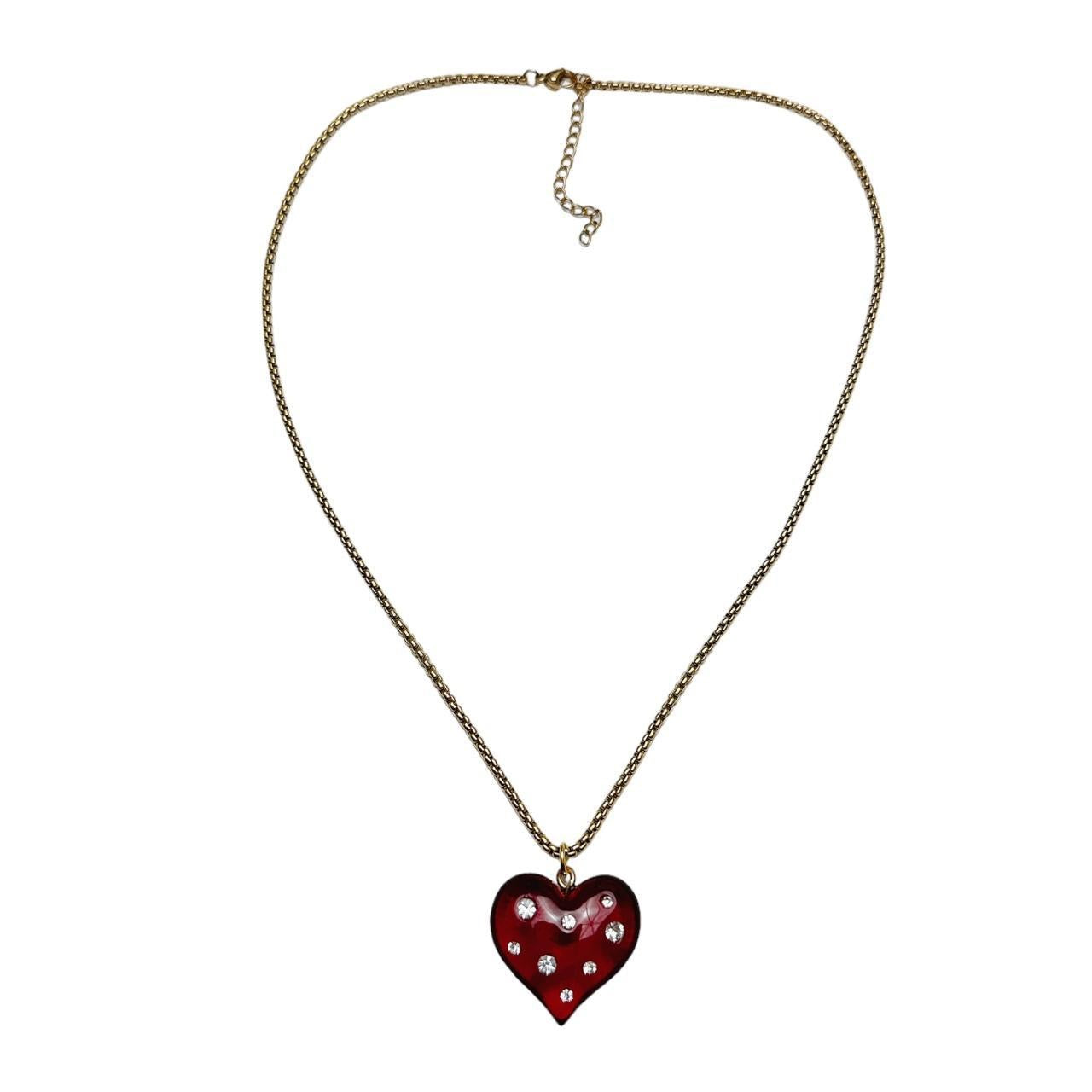 Rhinestone Red Glass Heart Necklace