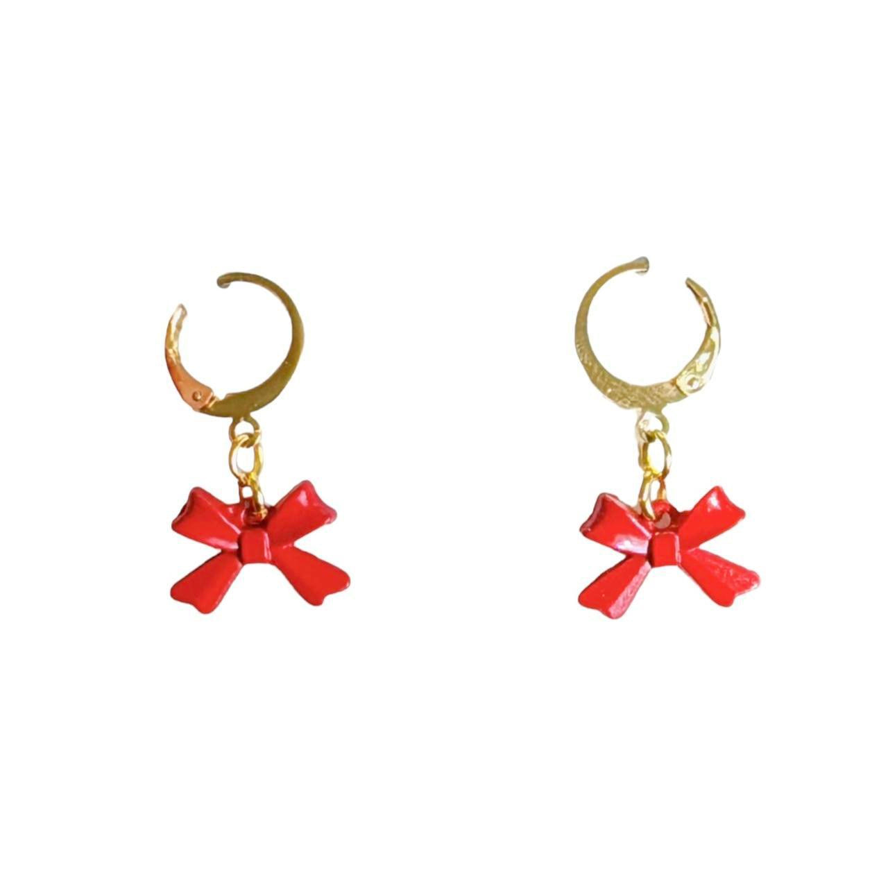 Gold & Red Bow Earrings