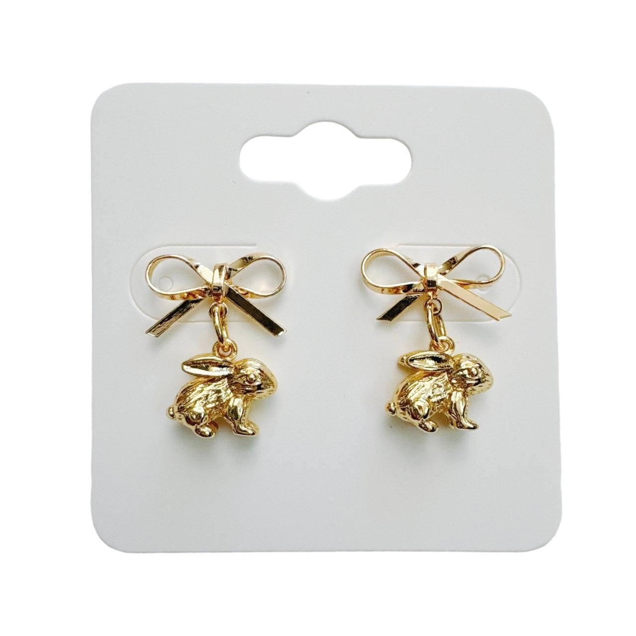 gold bow & bunny earrings