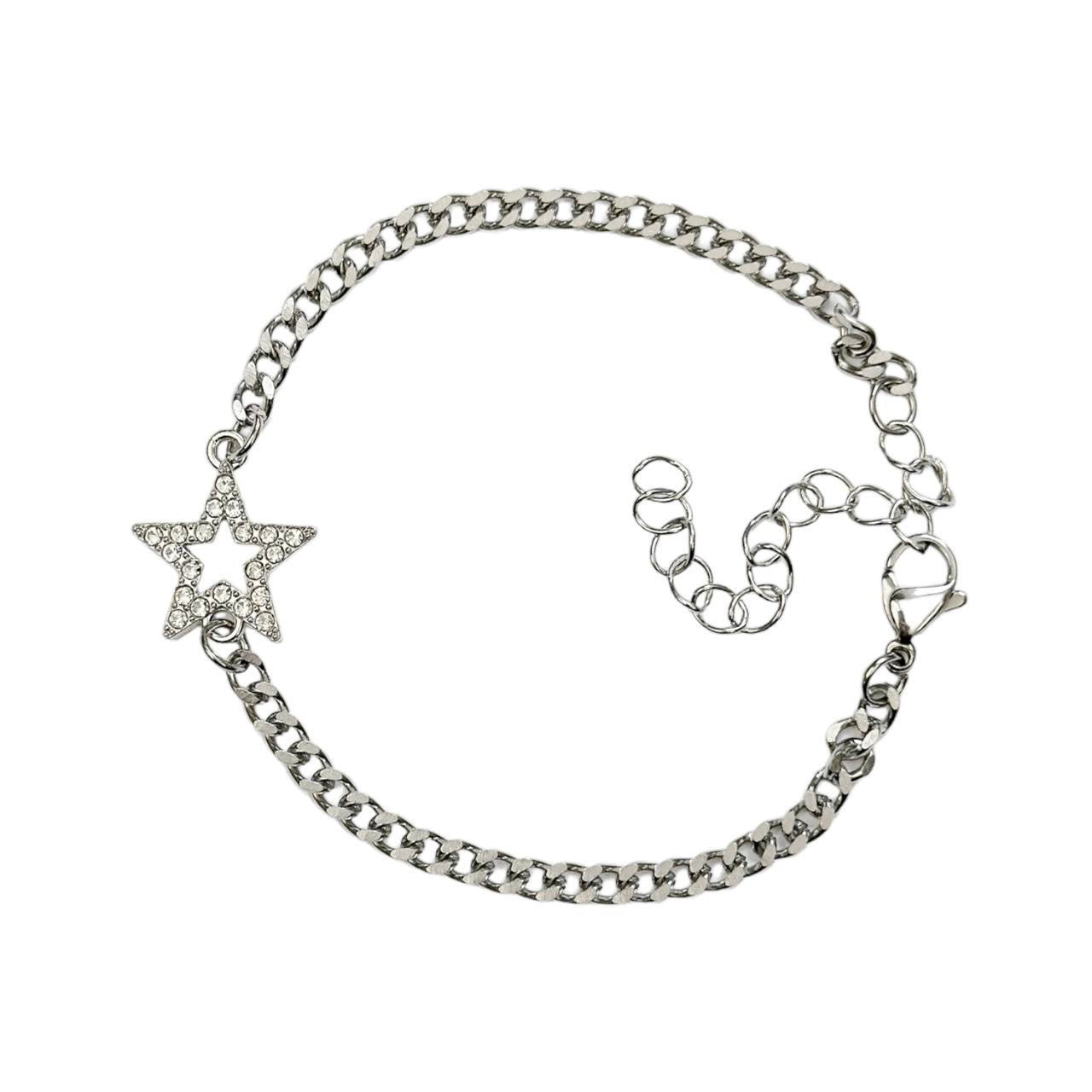 Silver Rhinestone Star Chain Bracelet