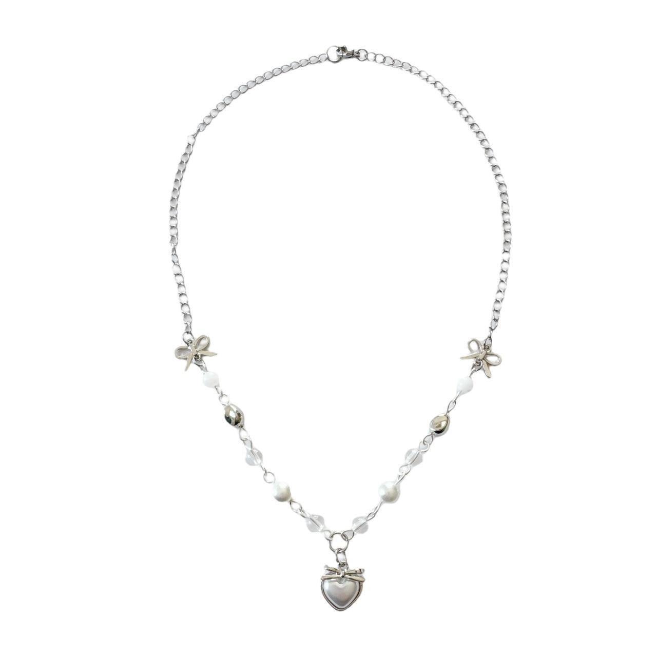 Silver Pearl Heart Beaded Necklace