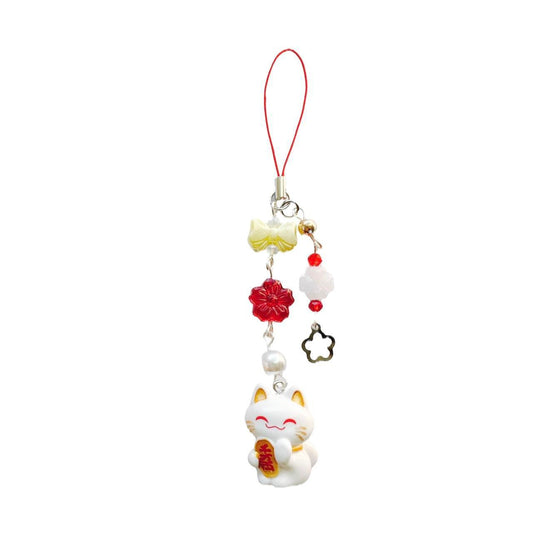 White Lucky Cat Phone Charm