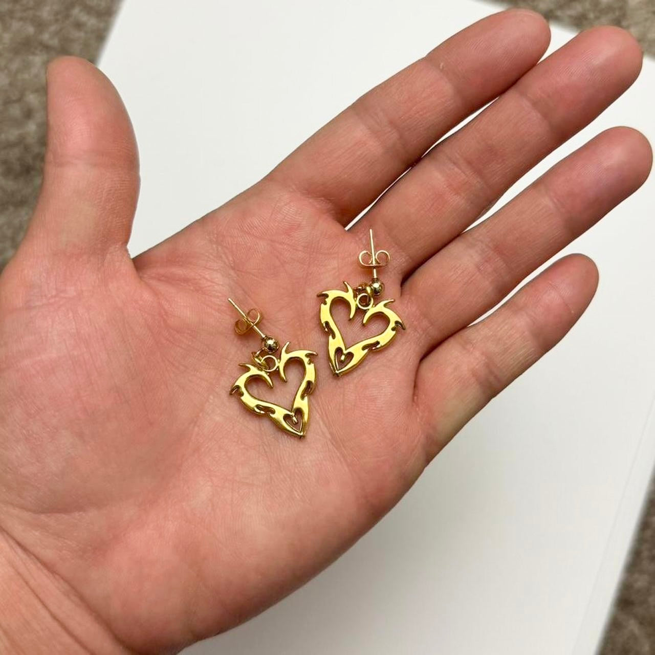 Gold Tribal Heart Earrings