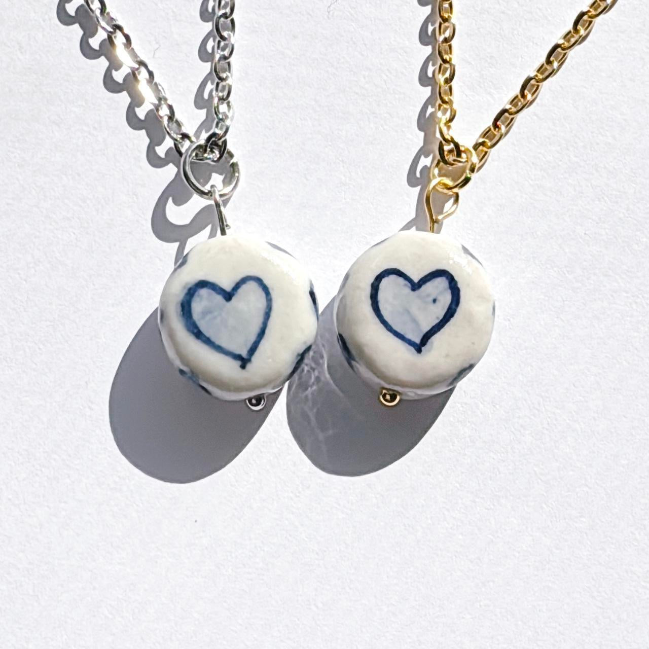 Silver Porcelain Heart Necklace