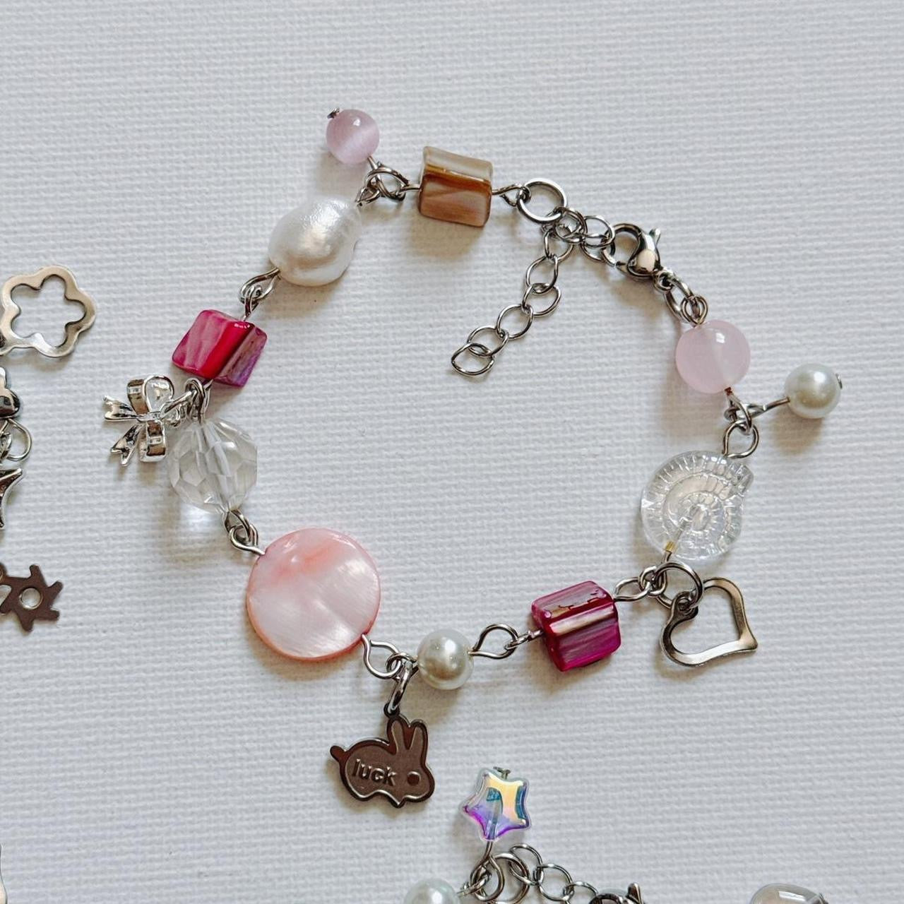 pink lucky bunny beaded bracelet