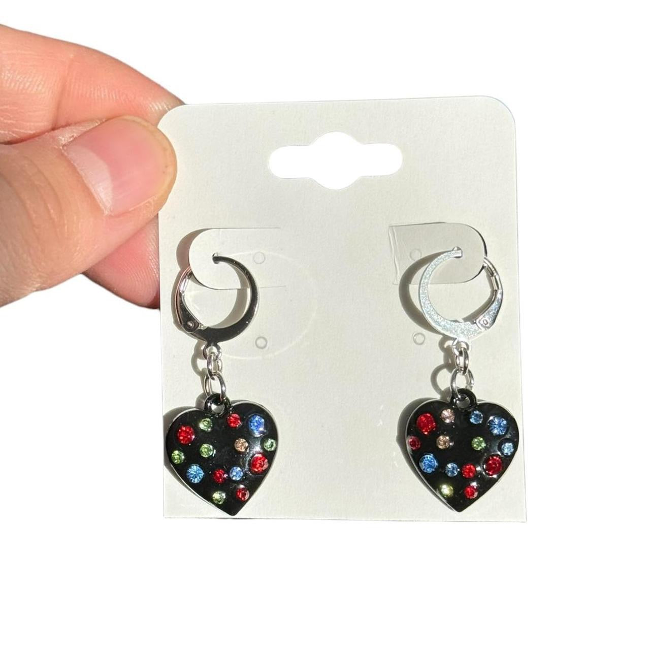 Black Rhinestone Heart Earrings